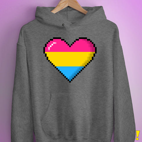 Pansexual Pride 8-Bit Pixel Heart Hoodie - Grey Heather